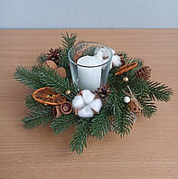 Різдвяна композиція зі свічкою на стіл, Різдвяна свічка. Підсвічник Новорічний, Різдвяний зі свічкою