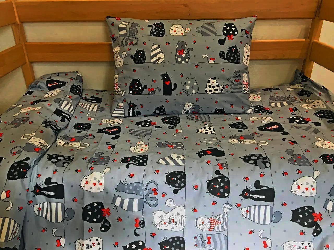 Комплект в маленьке дитяче ліжечко (колисочку), принт: Котики на сірому