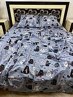 Односпальний комплект постільної білизни стандартний, принт: Котики на сірому