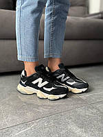 Женские кроссовки New Balance 9060 Black White черные повседневные замшевые нью беланс стильные модные