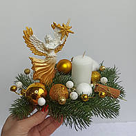 Різдвяний підсвічник, різдвяна композиція зі свічкою на стіл. Подарунок на Різдво