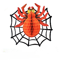 Паук бумажный 45х37 см декоративный на Хэллоуин Оранжевый