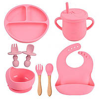 Набір дитячого посуду силіконовий, 9 предметів, рожевий