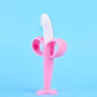 Грызунок (прорезыватель) в форме банана и первая зубная щетка для малыша, розовый