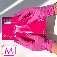 Рукавички нітрилові яскраво рожевого кольору Mediok Magenta розмір M, 100 шт
