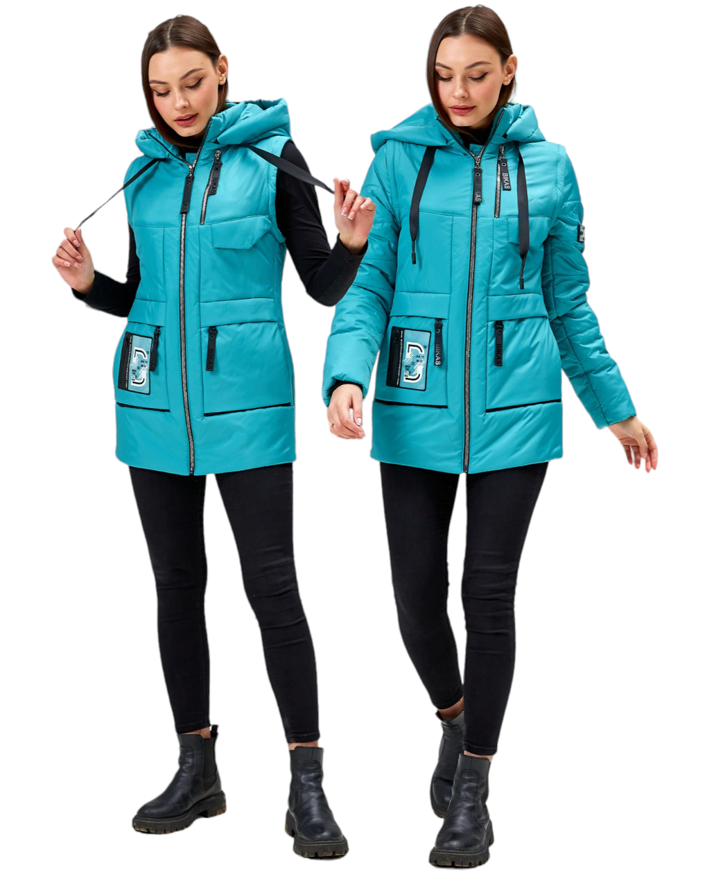 Модні жіночі куртки жилети демісезонні з капюшоном розміри 44-58