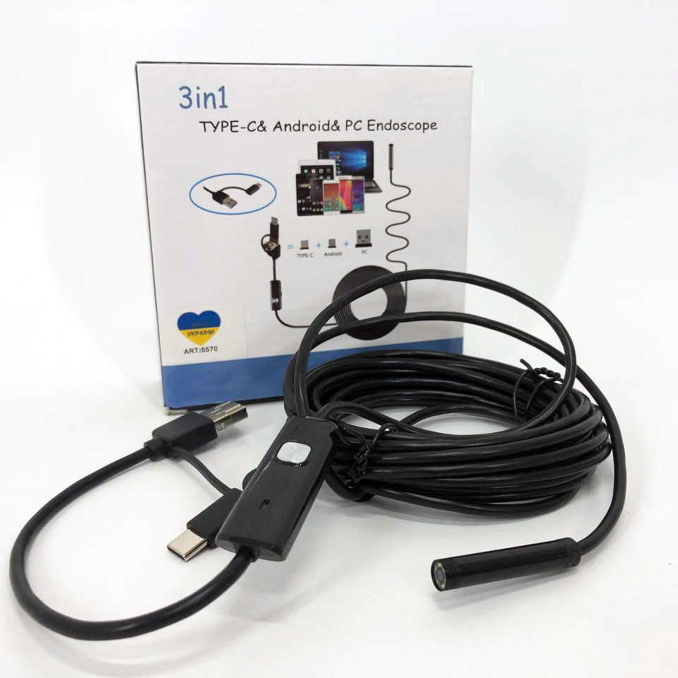 Камера ендоскоп з кабелем на 2 метри 7 мм USB / micro USB ZS-850 з підсвічуванням