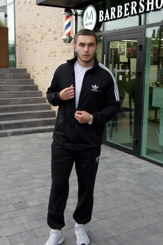 Зимовий чоловічий спортивний костюм на флісі три смужки адідас/Adidas