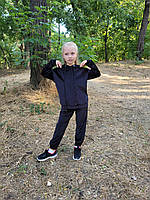 Тёплый детский костюм велюровый на флисе худи и штаны на девочку на рост 128 134 140 146 Черный, 134