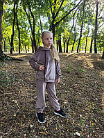 Тёплый детский костюм велюровый на флисе худи и штаны на девочку на рост 128 134 140 146 Мокко, 134