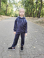 Тёплый детский костюм велюровый на флисе худи и штаны на девочку на рост 128 134 140 146 Графит, 128