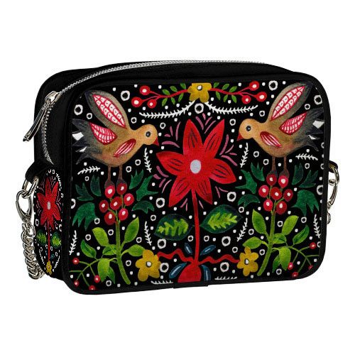Сумка на ланцюжку Cherie Птахи та квітка на чорному фоні 21х17х7 см (CHE2_23S004_BL), фото 1