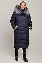 Довге пальто-куртка на зиму Барбара синій, розміри 50-58