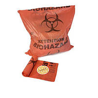 Утилізаційний пакет для медичних відходів 60 л, 75 мкм, рулон 10 шт, червоний Sanpreis, фото 2