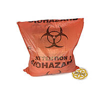 Утилізаційний пакет для медичних відходів 60 л, 75 мкм, рулон 10 шт, червоний Sanpreis, фото 4