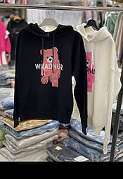 Тепла чорна худі на флісі з ведмедиком для дівчинки в розмірі 140 і 146