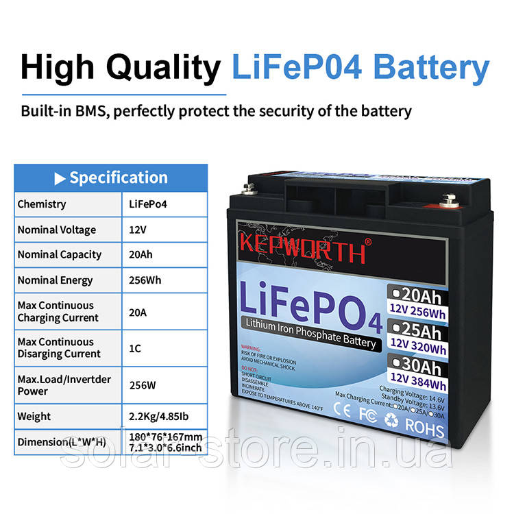 Акумулятор Kepworth LiFePo4 12V 20Ah