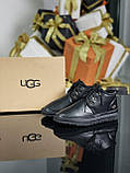 Уги жіночі UGG Neumel Black чорні шкіряні короткі на шнурках на хутрі овчина стильні модні, фото 6
