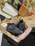 Уги жіночі UGG Neumel Black чорні шкіряні короткі на шнурках на хутрі овчина стильні модні, фото 8