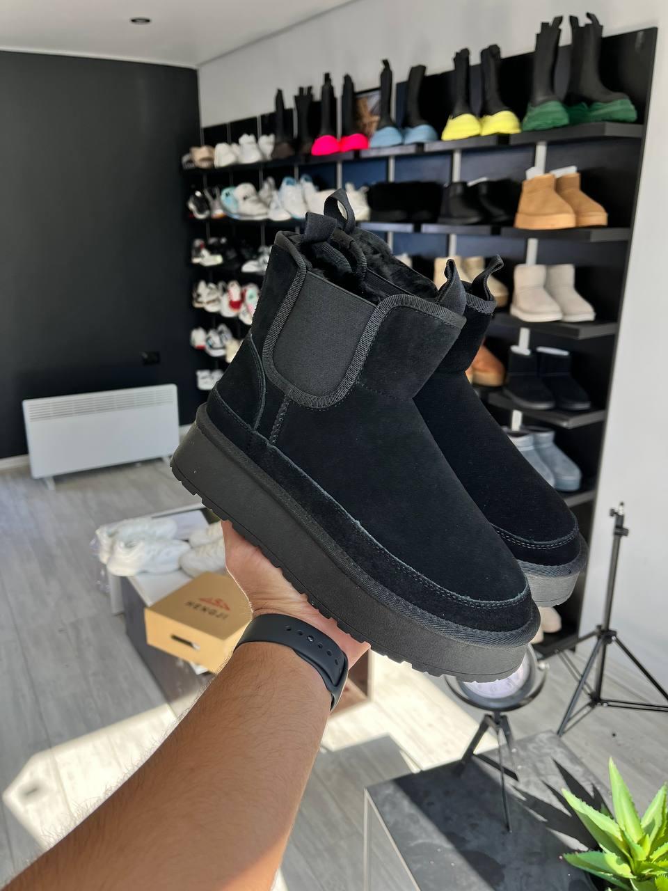 Уги жіночі UGG Neumel Platform Chelsea Black челсі чорні натуральний замш на хутрі на платформі, фото 1
