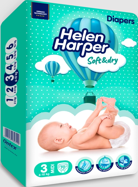 Підгузники дитячі Helen Harper Soft&Dry 3 Midi (4-9 кг) 70 шт