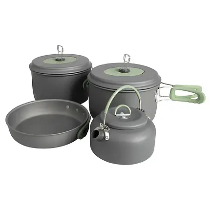 Набір туристичного посуду Bo-Camp Explorer XL 4 Pieces Hard Anodized (Grey/Green), фото 1