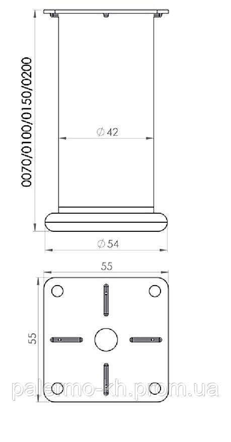 Мебельная металлическая ножка регулируемая d-42mm; h-50mm Мат Хром - фото 3 - id-p1006435389