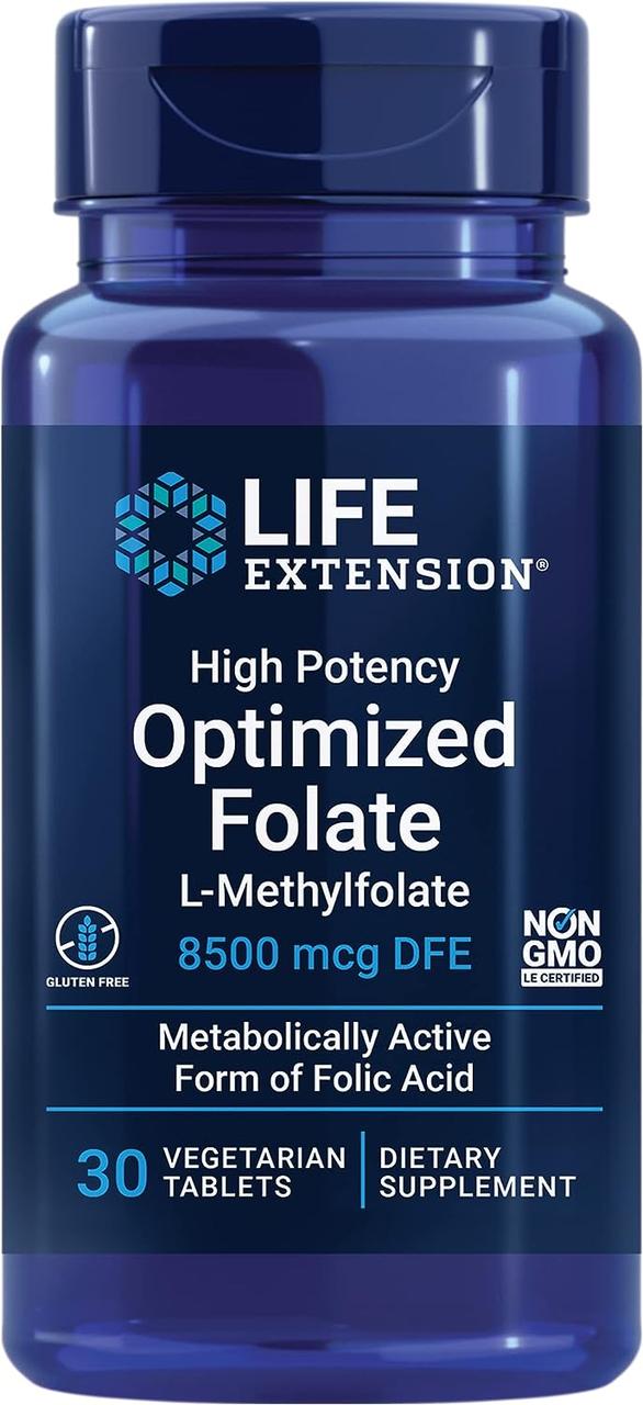 Life Extension High Potency Optimized Folate / Метилфолат 5-MTHF Вітамін Б9 8,5 мг 30 табл