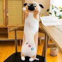 Мягкая игрушка Длинная Собака Мопс 60 см, игрушка-антистресс, Коричневая