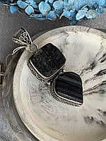 Шерл підвісок подвійний кулон з шерлом натуральний шерл чорний турмалін в сріблі. Індія