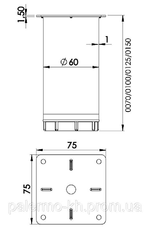 Мебельная Ножка для мягкой мебели ø60mm H:150мм , Хром - фото 3 - id-p1006435394