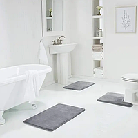 Набір килимків у ванну та туалет Smooth 3 шт Графіт антиковзний, водопоглинальний з ефектом пам'яті