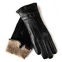 Рукавичка жіноча шкіра F1-5956 black вовна. Жіночі шкіряні рукавички гуртом