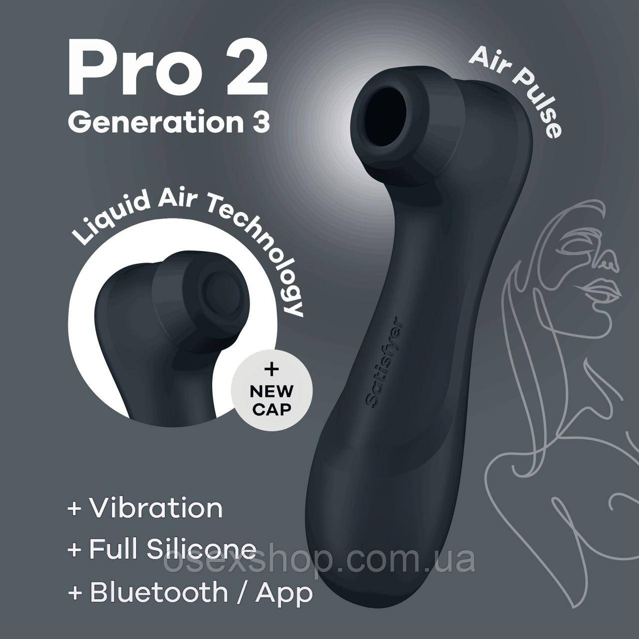 Вакуумний кліторальний стимулятор Satisfyer Pro 2 Generation 3 with Liquid Air Connect App Dark Grey, фото 1