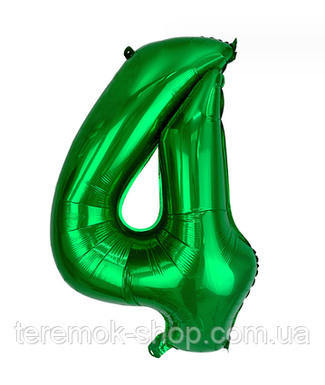 Куля цифра 4 фольгована зелена 70 см