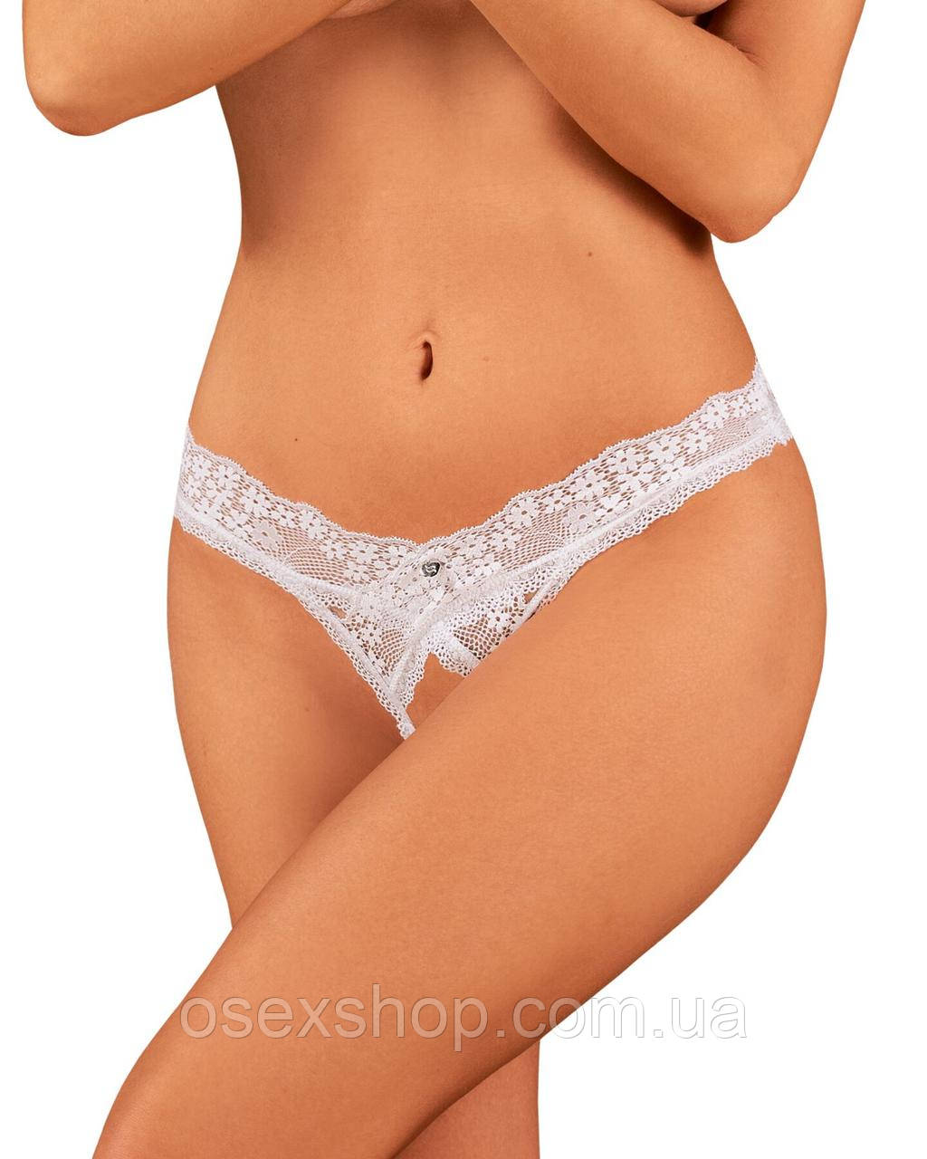 Мереживні танга Obsessive Heavenlly crotchless thong M/L, з доступом, фото 1