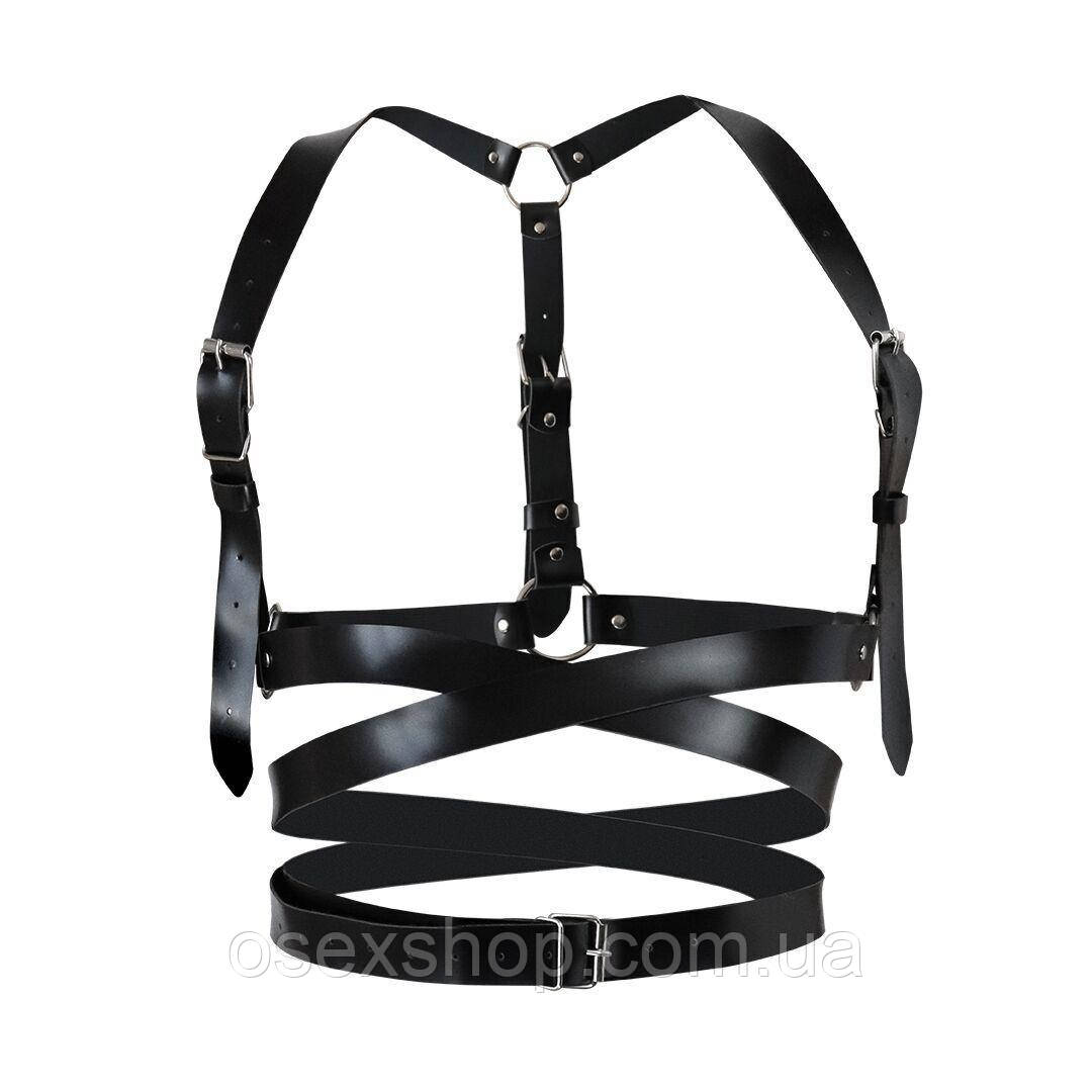 Шкіряна портупея Art of Sex — Melani Leather harness, Чорна L-2XL