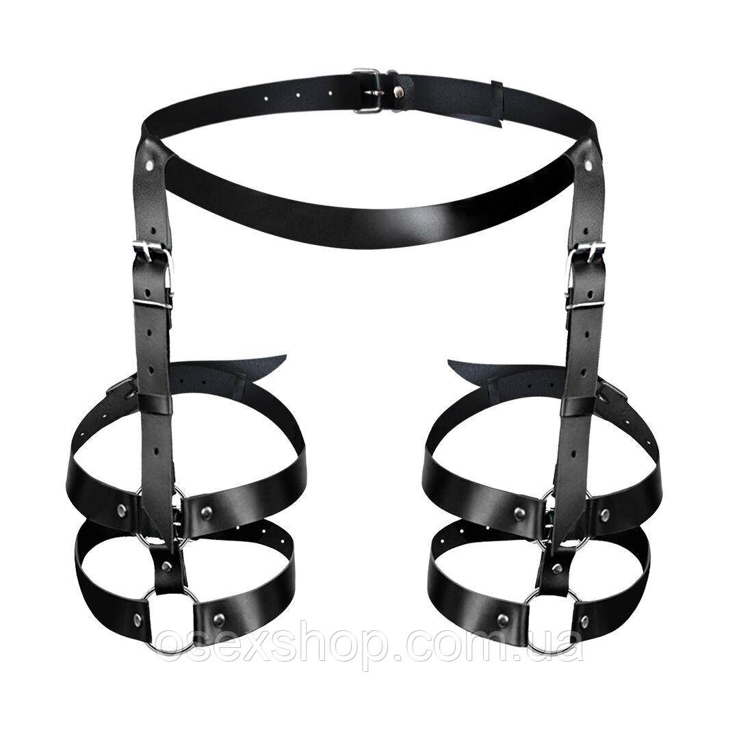 Шкіряні гартери Art of Sex — Melani Leather garters, Чорні L-2XL