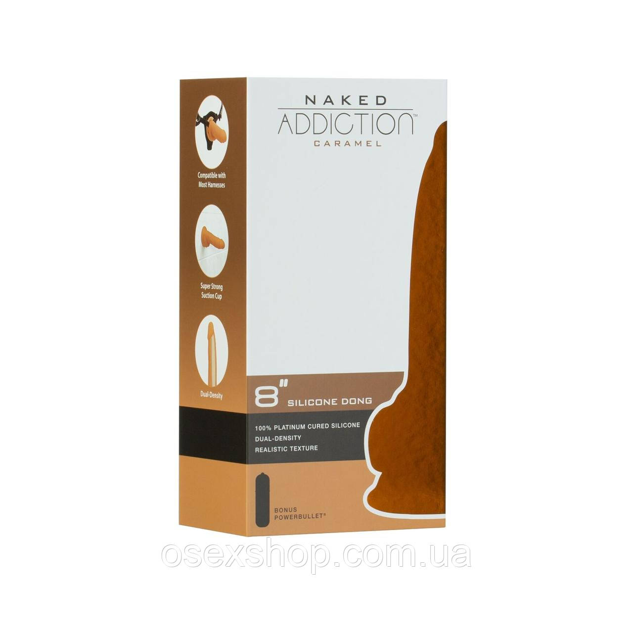 Фалоїмітатор ADDICTION Dual Density Silicone Dildo Caramel 8|, присосок, діаметр 4,3 см, вібропуля, фото 1