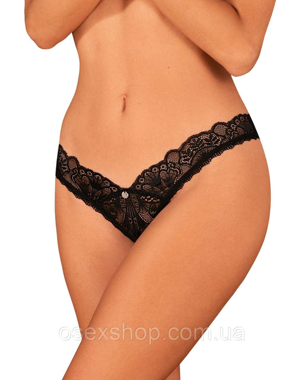 Мереживні стринги Obsessive Donna Dream crotchless thong XS/S Black, відкритий доступ, фото 1