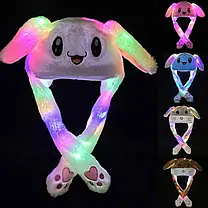Світна шапка БІЛА Pikachu toys soft toys with led з рухають вушками | Шапка з вухами | Зверошапка, фото 3