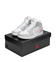 Женские кроссовки Nike Air Jordan 1 Retro High Gray White Pink кроссы Найк Джордан серые розовым высокие