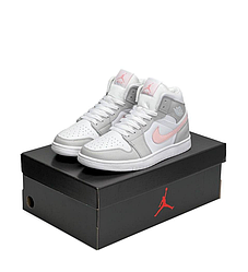 Жіночі кросівки Nike Air Jordan 1 Retro High Gray White Pink кроси Найк Джордан сірі рожевим високі шкіряні