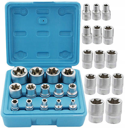 Набір торцевих головок CrV 1/2", 3/8", 1/4" E-TORX 14 од. G13566, фото 1