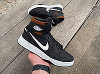 Молодежные кроссовки зимние кожаные черные Nike. Зимняя обувь для мужчин в черном цвете на меху Найк