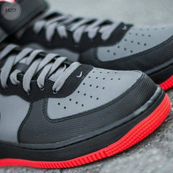 Nike Air Force 1 Mid High Black Grey Red 1