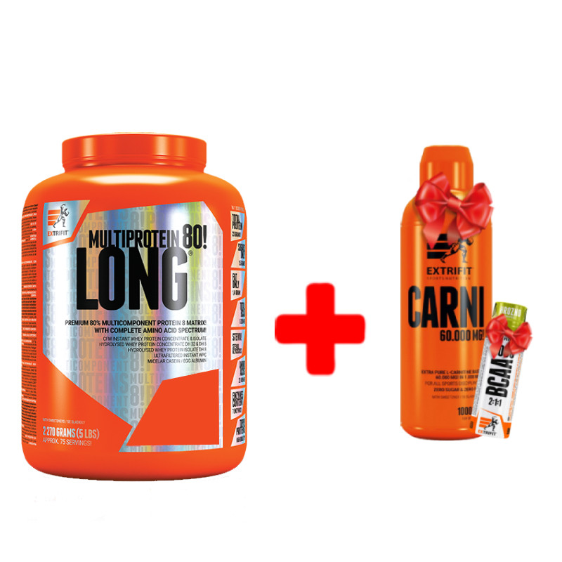 Багатокомпонентний протеїн + карнітин + амінокислоти у подарунок Extrifit Long® 80 Multiprotein 2270 g (Chocolate) + Carni 60000