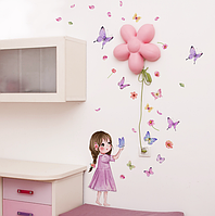 Интерьерные виниловые люминесцентные стикеры наклейки в детскую комнату для дизайну Девочка с бабочками