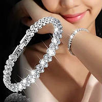 Женский браслет сердечком серебристый с белыми камешками Fashion Jewelry (ММ)