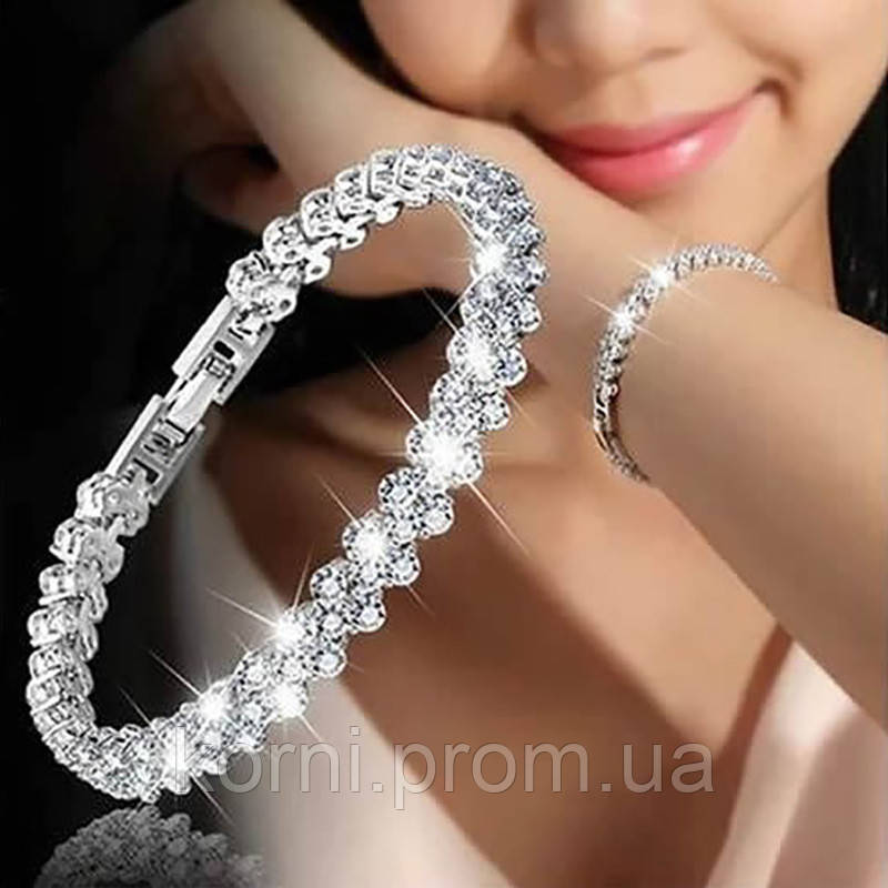 Женский браслет сердечком серебристый с белыми камешками Fashion Jewelry (ММ) - фото 1 - id-p1977316101